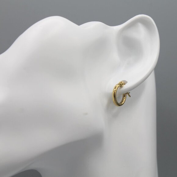 Jewelry earrings hoop hoops 10mm wide thin yellow gold tone small elegant new - Picture 6 of 9